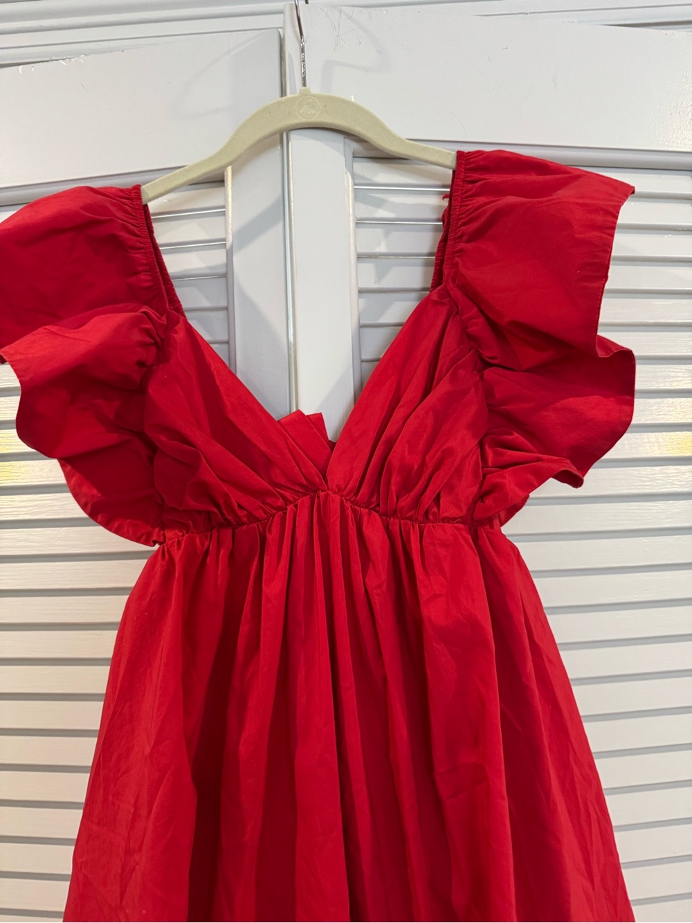 Red Ruffle-Sleeve Mini Dress - Picture 4 of 12